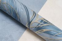 Обои Артекс Хлоя 10708-05 Винил на флизелине (1,06*10,05) Синий/Золото, Листья — фото 6, Обои для стен