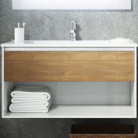 Тумба с раковиной SanVit Контур 80 kkont080mk подвесная Кофейный Белая глянцевая — фото 1, Тумбы с раковиной