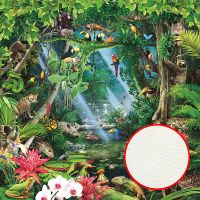 Фреска Ortograf Its Jungle 33663 Фактура флок FLK Флизелин (2,7*2,7) Зеленый/Разноцветный, Деревья/Животные/Птицы — фото 1, Фрески