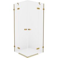 Душевой уголок New Trendy Avexa Gold 100х100 EXK-1786 профиль Брашированное золото стекло прозрачное — фото 1, Душевые уголки