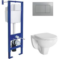 Комплект унитаза Berges Gamma с инсталляцией Atom 043341 с сиденьем Микролифт и клавишей смыва Хром матовый — фото 1, Комплекты унитаз + инсталляция