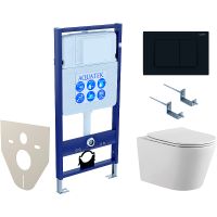 Комплект унитаза с инсталляцией Aquatek Set Aquatek Вега-012 4в1 с сиденьем Микролифт и Черной матовой клавишей смыва — фото 1, Комплекты унитаз + инсталляция
