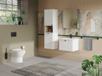 Шкаф пенал Vitra Root Groove 40 L 69093 подвесной с бельевое корзиной Белый матовый — фото 3, Пеналы для ванной комнаты