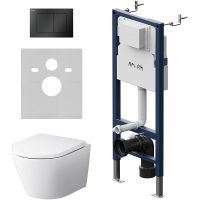 Комплект унитаза с инсталляцией AM.PM Sense FlashClean IS90238.741701 с сиденьем Микролифт и Черной матовой клавишей смыва — фото 1, Комплекты унитаз + инсталляция