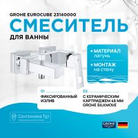 Смеситель для ванны Grohe Eurocube 23140000 Хром — фото 1, Смеситель для ванны