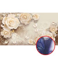 Фреска Ortograf 3D 33485 Фактура бархат серебро FX-S Флизелин (4,8*2,7) Бежевый, Цветы/Абстракция — фото 1, Фрески