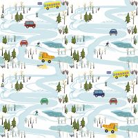 Фреска детская Ortograf Для самых маленьких 32915 Фактура флок FLK Флизелин (2,7*2,7) Голубой/Белый, Автомобили/Деревья — фото 2, Фрески