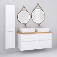 Шкаф пенал Jorno Wood 33 Wood.04.150/P/W подвесной Белый — фото 5, Пеналы для ванной комнаты