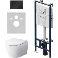 Комплект унитаза с инсталляцией AM.PM Sense FlashClean IS100138.741701 с сиденьем Микролифт и Черной матовой клавишей смыва — фото 1, Комплекты унитаз + инсталляция