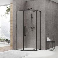 Душевой уголок Black&White Stellar Wind S875 100х100 8751010 профиль Черный стекло прозрачное — фото 2, Душевые уголки