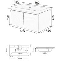 Тумба с раковиной Orange Квадро 80 KV-80TUW+Racl подвесная Белый глянец — фото 5, Тумбы с раковиной