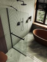 Душевая перегородка Maybah Glass MGD-732-6у 890x1950 в узком профиле Черный стекло прозрачное — фото 4, Душевые перегородки