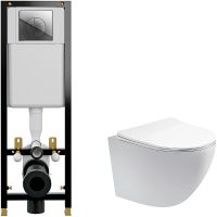 Комплект унитаза Aquatek Европа AQ1900-00 с инсталляцией Cersanit Black 35 S-IN-BLACK-Cg-w с сиденьем Микролифт и клавишей смыва Хром — фото 1, Комплекты унитаз + инсталляция