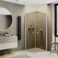 Душевой уголок Maybah Glass MGY-1297-1 800x800x1980 на монопетлях Белый стекло бронзовое — фото 1, Душевые уголки