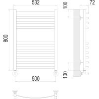 Водяной полотенцесушитель Terminus Авиэль П10 500х800 4670078529015 Хром, нижнее подключение, G 1/2" ВР, с угловым соединением — фото 4, Водяные полотенцесушители