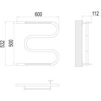 Водяной полотенцесушитель Terminus М-образный с/п (1) 500x600 4620768880346 с полкой Хром, боковое подключение, G 1" НР — фото 3, Водяные полотенцесушители