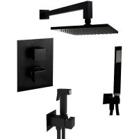 Душевой комплект Paffoni Elle KITZLEQ518NO/M с термостатом из душевой системы с гигиеническим душем Черный матовый — фото 1, Встраиваемые душевые комплекты