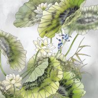 Фреска Ortograf Grafika Natura 31521 Фактура флок FLK Флизелин (2,7*2,7) Зеленый/Серый, Цветы/Листья/Птицы — фото 2, Фрески