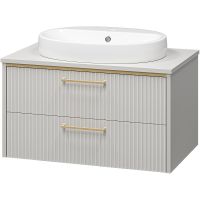 Тумба с раковиной Brevita Elche 80 УТ000022432 подвесная Серый кашемир Золото — фото 1, Тумбы с раковиной