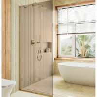 Душевая перегородка Maybah Glass MGD-696-3у 790x1950 в узком профиле Золото стекло бронзовое — фото 1, Душевые перегородки
