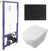 Комплект унитаза Villeroy&Boch O Novo 5660H101 с инсталляцией Berges Novum L5 040215 с сиденьем Микролифт и Черной матовой клавишей смыва — фото 1, Комплекты унитаз + инсталляция