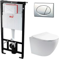 Комплект унитаза Aquatek Европа AQ1900-00 с инсталляцией Alcaplast Sadromodul AM101/1120-3:1 RU M71-0001 с сиденьем Микролифт и клавишей смыва Хром — фото 1, Комплекты унитаз + инсталляция