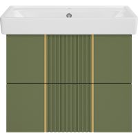 Тумба с раковиной Brevita Vega 70 УТ000022675 подвесная Зеленая матовая Золото — фото 2, Мебель для ванной