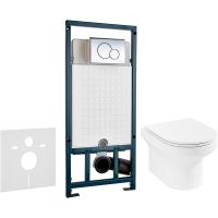 Комплект унитаза Jacob Delafon Elite EDX114RU-00 с сиденьем Микролифт и инсталляцией WeltWasser WW Marberg 507 10000005949+10000005952 с клавишей смыва Хром глянцевый — фото 1, Комплекты унитаз + инсталляция