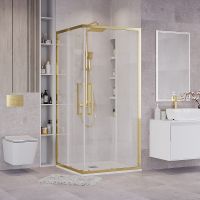 Душевой уголок Grossman Cosmo 80х80 300.K33.02.8080.32.00 профиль Золото сатин стекло прозрачное — фото 4, Душевые уголки