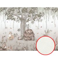 Фреска детская Ortograf Little Friends 34352 Фактура флок FLK Флизелин (4*3) Бежевый/Коричневый, Деревья/Животные — фото 1, Фрески