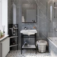 Товар: Шкаф пенал DIWO Смоленск С14144 угловой Черный муар Северное дерево - фото 6 Шкаф пенал DIWO Смоленск С14144 угловой Черный муар Северное дерево — фото 6, Мебель для ванной