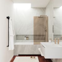 Шторка на ванну Maybah Glass MGV-66-2у 400x1400 в узком профиле Бронза стекло бронзовое — фото 3, Неподвижные шторки для ванной