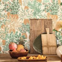 Обои Caselio Danae 103631073 Винил на флизелине (53*10,05) Бежевый/Зеленый/Оранжевый, Листья — фото 2, Обои для стен