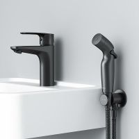 Смеситель для раковины AM.PM Gem с гигиеническим душем Черный матовый арт-F90A03022 — фото 7, Смесители для раковины