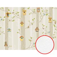 Фреска детская Ortograf Little Friends 34403 Фактура бархат FX Флизелин (4*3) Бежевый, Деревья/Птицы — фото 1, Фрески