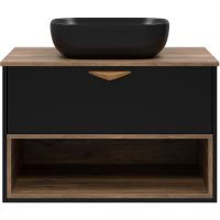 Тумба под раковину Brevita Bergen 80 BER-07080-19-02-1Я подвесная Черная матовая Дуб Галифакс олово — фото 3, Мебель для ванной