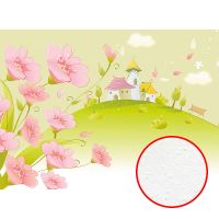 Фреска детская Ortograf Для малышей 33303 Фактура бархат FX Флизелин (3,7*2,7) Зеленый/Розовый, Домики/Цветы — фото 1, Фрески