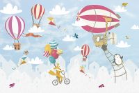 Фреска детская Ortograf Для самых маленьких 32952 Фактура флок FLK Флизелин (4*2,7) Голубой/Разноцветный, Животные/Воздушные шары — фото 2, Фрески