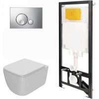 Комплект унитаза с инсталляцией Point Меркурий 886914GBOO+PN41831 с сиденьем Микролифт и клавишей смыва Хром глянцевый — фото 1, Унитазы