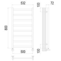 Водяной полотенцесушитель Terminus Аврора П8 500x800 4670078529947 Хром, нижнее подключение, G 1/2" ВР — фото 4, Водяные полотенцесушители