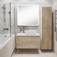 Тумба под раковину Runo Бари 80 00-00001375 подвесная Крафт дуб Белая — фото 25, Тумбы под раковину