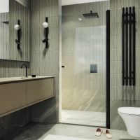 Душевая дверь Maybah Glass MGD-809-6 900x1980 на монопетле Черный стекло прозрачное — фото 1, Душевые двери в нишу