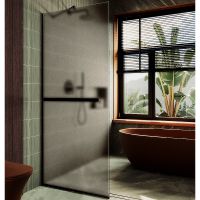 Душевая перегородка Maybah Glass MGD-734-6у 890x1950 в узком профиле Черный стекло бронзовое матовое — фото 1, Душевые перегородки