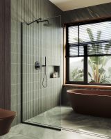 Душевая перегородка Maybah Glass MGD-701-6у 690x1950 в узком профиле Черный стекло прозрачное — фото 2, Душевые перегородки