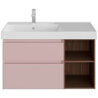 Тумба под раковину Kerama Marazzi Cubo 90 L CUB.90.2Lh\MAL.N подвесная Мальва матовый Структурированный орех — фото 2, Мебель для ванной