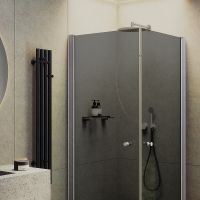 Душевой уголок Maybah Glass MGY-1296-5 800x800x1980 на монопетлях Хром матовый стекло графитовое — фото 2, Душевые уголки