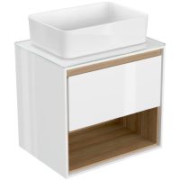 Тумба под раковину Cersanit Louna 60 SP-SZ-LOU60-BL/Wh подвесная Белый глянец дуб Эврика — фото 1, Тумбы под раковину