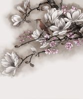 Фреска Ortograf Flower Dreams 31643 Фактура флок FLK Флизелин (2,5*3) Серый, Цветы/Птицы — фото 2, Фрески