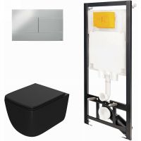 Комплект унитаза с инсталляцией Point Меркурий 886914SIOO+PN41831BM Черный матовый с сиденьем Микролифт и клавишей смыва Хром глянцевый — фото 1, Унитазы