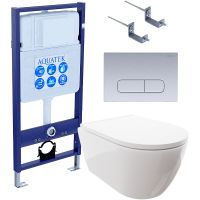 Комплект унитаза с инсталляцией Aquatek Set Aquatek Поларис-014 4в1 с сиденьем Микролифт и клавишей смыва Хром матовый — фото 1, Комплекты унитаз + инсталляция